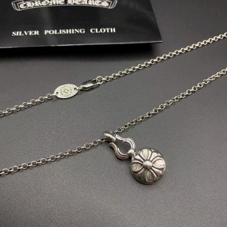 Chrome Hearts Flame Cross Pendant Silver Chain Necklace view 3