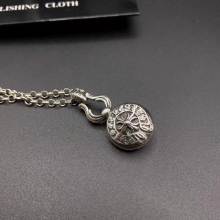 Chrome Hearts Flame Cross Pendant Silver Chain Necklace view 4