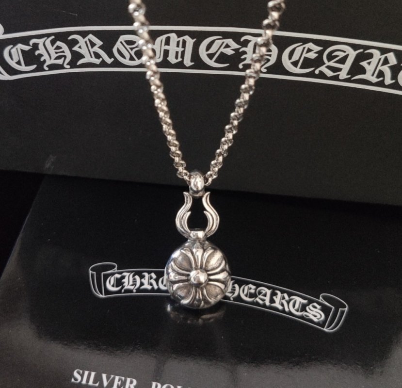 Chrome Hearts Flame Cross Pendant Silver Chain Necklace view