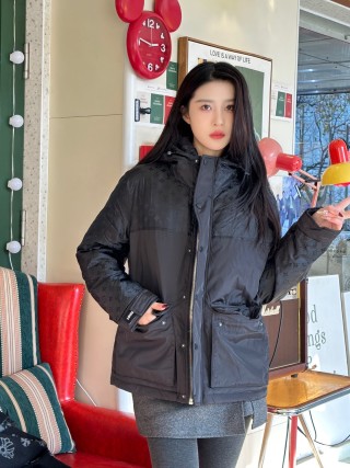 Black Quilted Down Jacket with Hood view 1