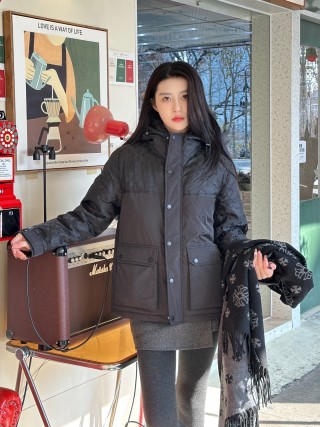 Black Quilted Down Jacket with Hood view 2