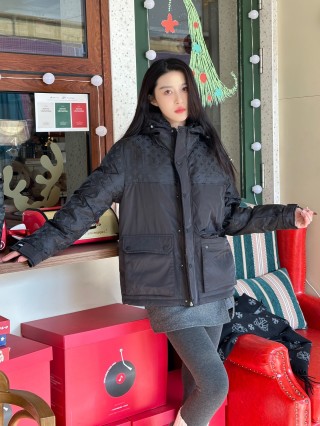 Black Quilted Down Jacket with Hood view 5
