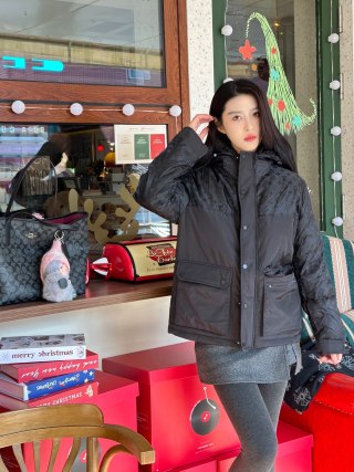 Black Quilted Down Jacket with Hood view 7