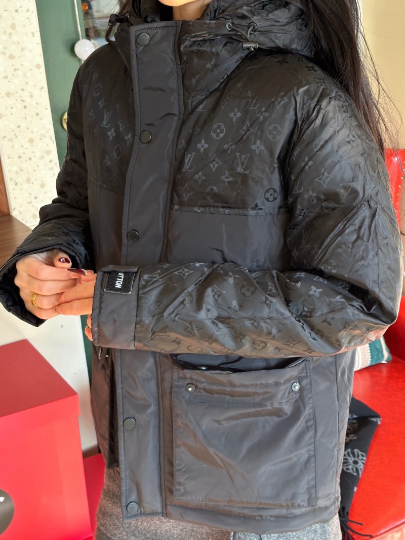 Black Quilted Down Jacket with Hood view