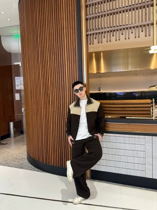 Cream & Black Color-Block Track Jacket view 8