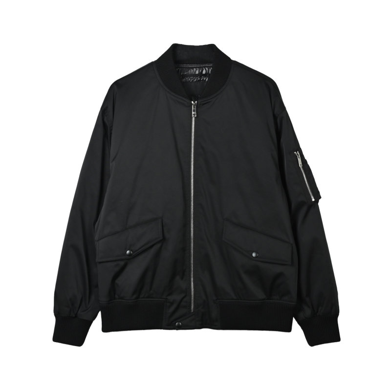 Black Oversized Bomber Jacket with Ribbed Cuffs view