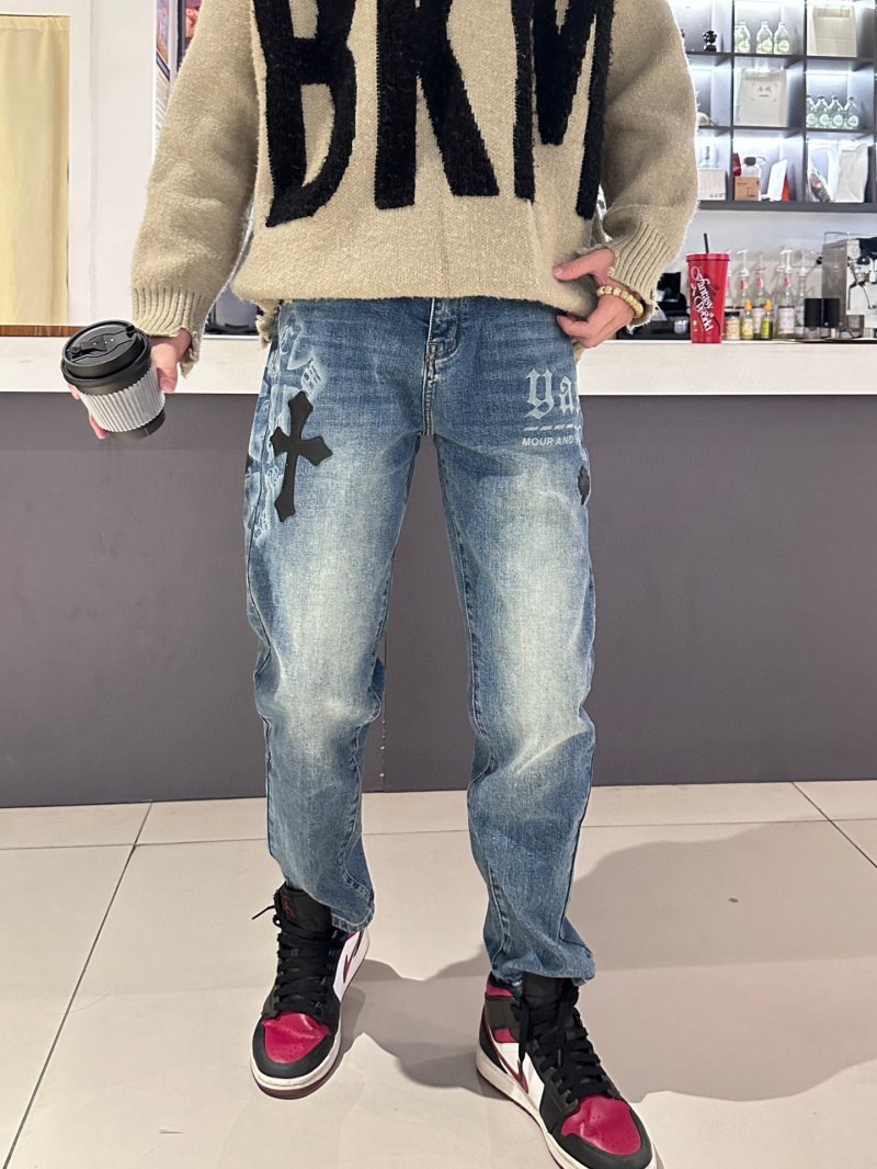 Chrome Hearts Cross Print Medium Wash Jeans