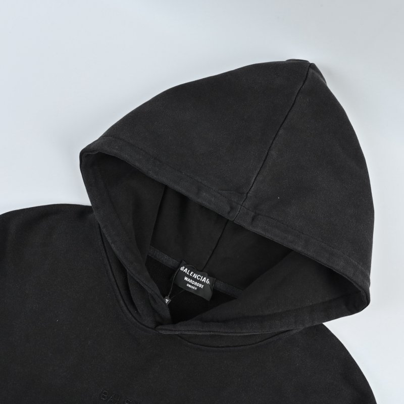 Black Essential Hoodie with Argyle Scarf Detail view