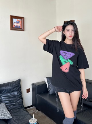 Prada Black Geometric Triangle Graphic T-Shirt view 3