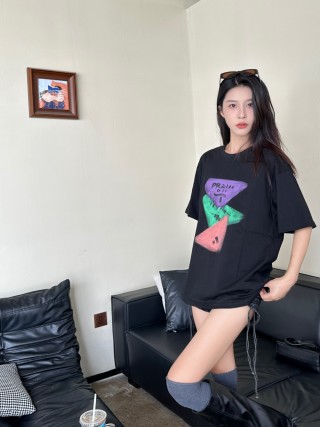Prada Black Geometric Triangle Graphic T-Shirt view 4