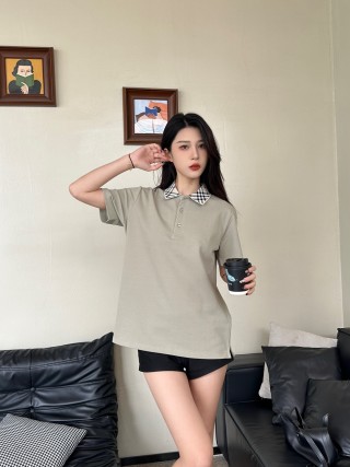 Beige Short-Sleeve Polo Shirt with Checkered Collar view 6