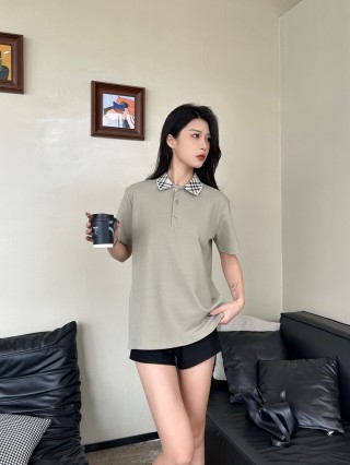 Beige Short-Sleeve Polo Shirt with Checkered Collar view 7
