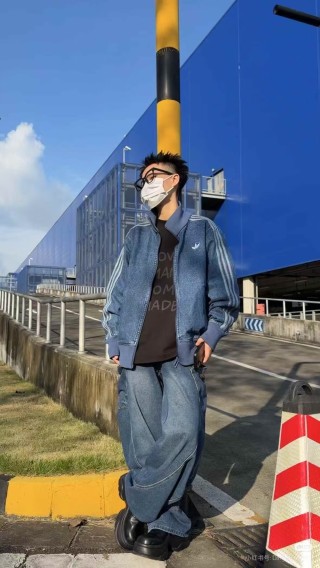 Adidas 3-Stripe Denim Track Jacket Navy Blue view 11