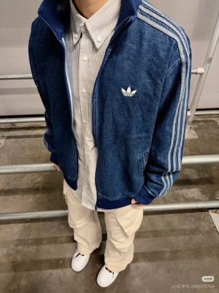 Adidas 3-Stripe Denim Track Jacket Navy Blue view 9
