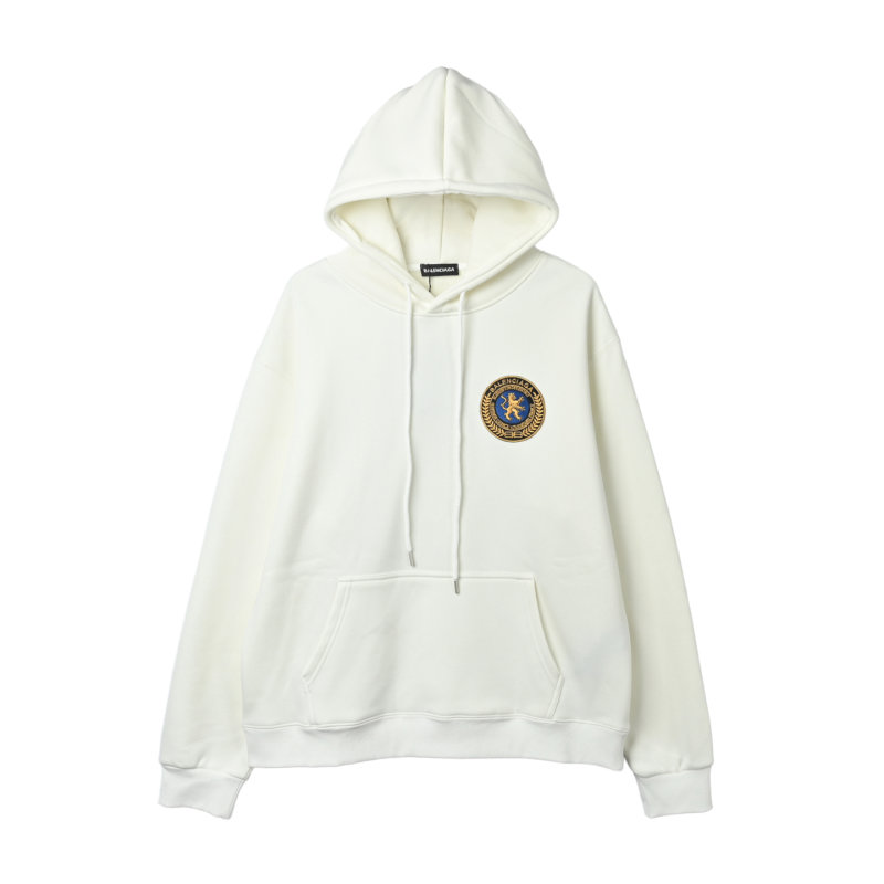 Cream Emblem Hoodie with Drawstring view