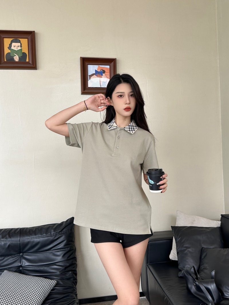 Beige Checkered Collar Polo Shirt