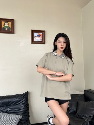 Beige Checkered Collar Polo Shirt view 6