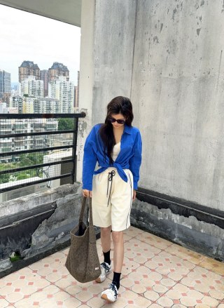 Cream Drawstring Bermuda Shorts view 3