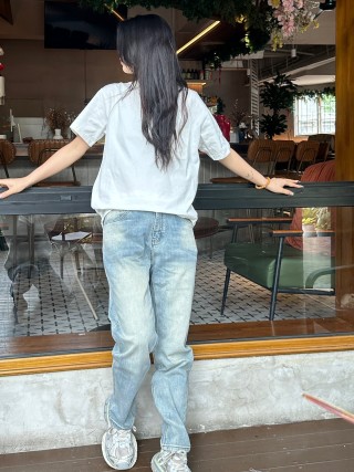 Light Wash Straight Leg Jeans view 7
