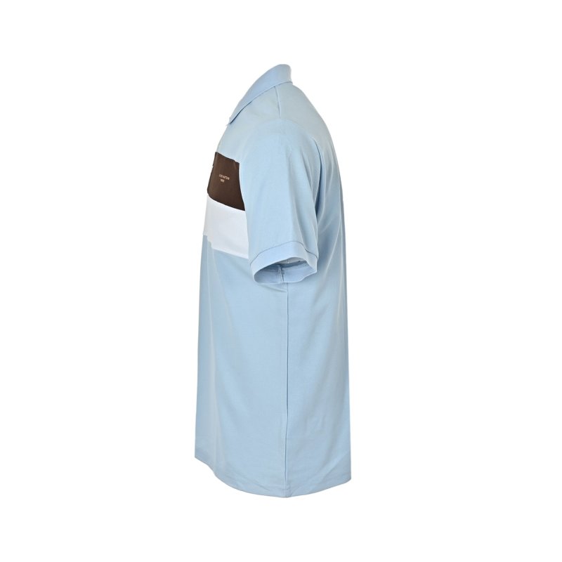 Striped Colour-Block Polo Shirt – Light Blue / Brown / White view