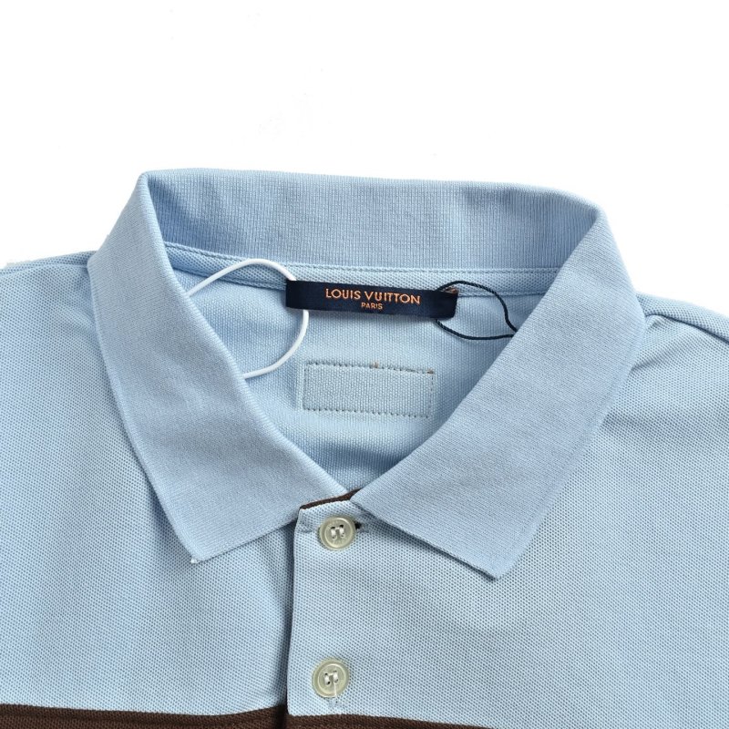 Striped Colour-Block Polo Shirt – Light Blue / Brown / White view