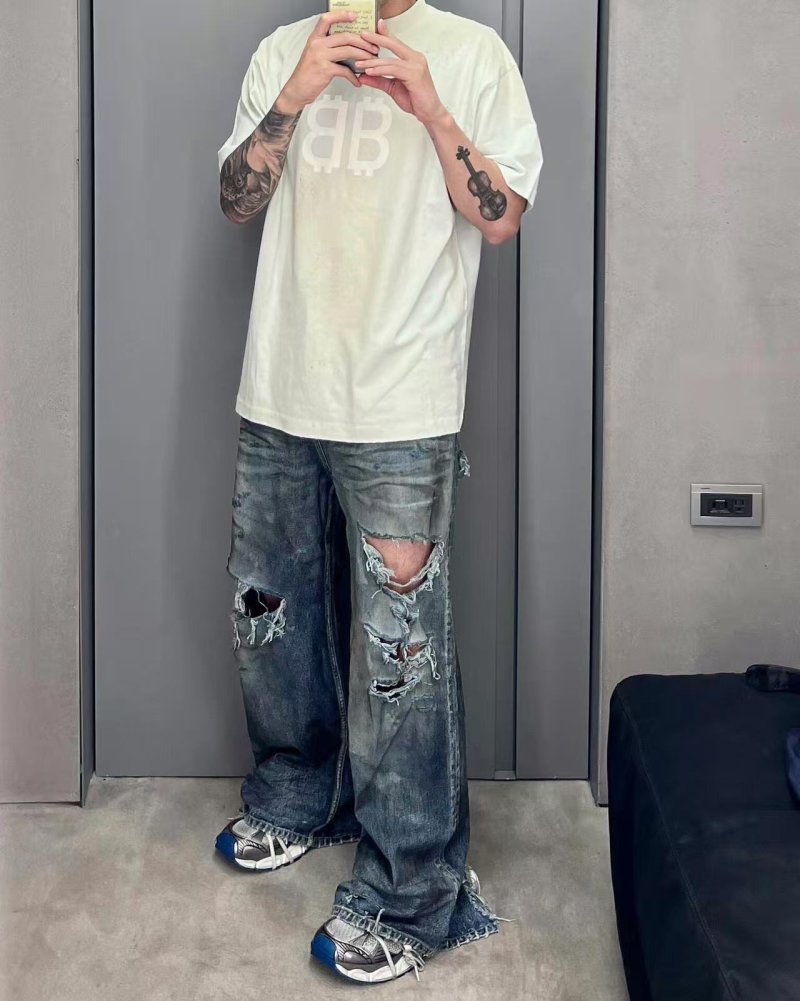 Essentials Blue Distressed Ripped Denim Jeans
