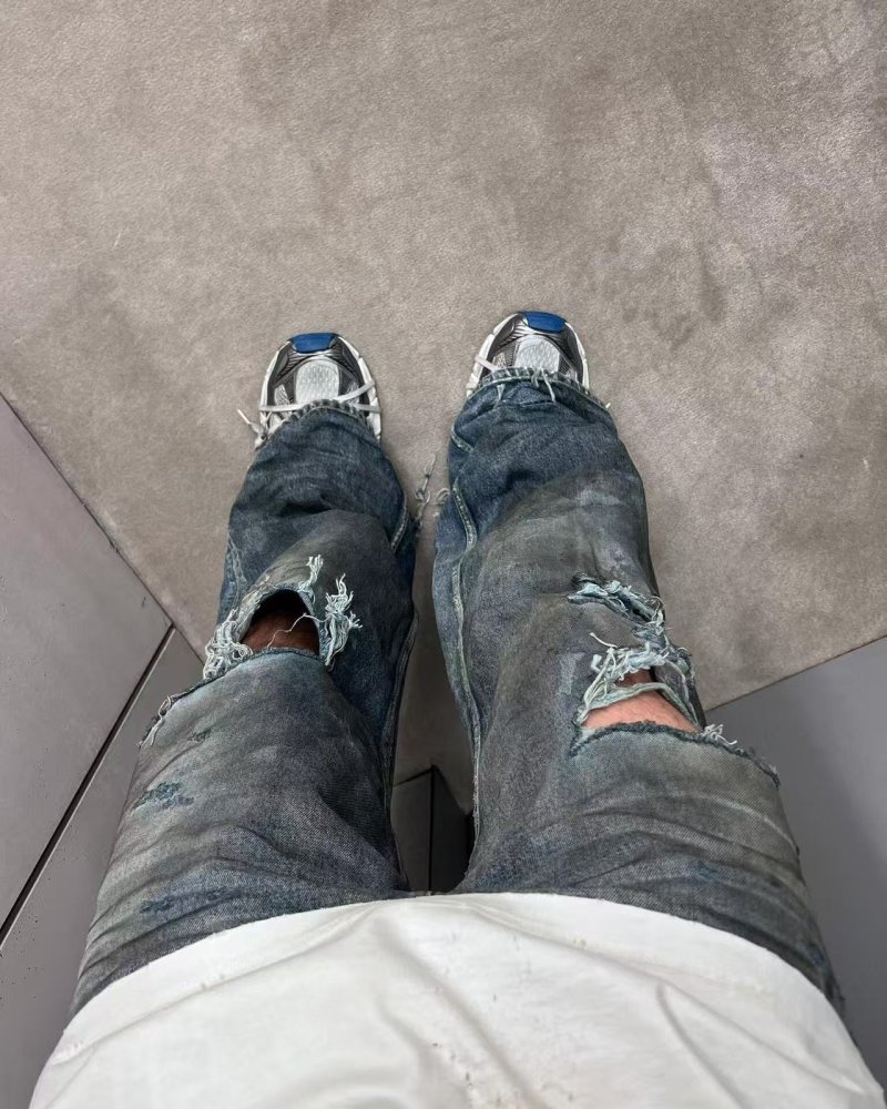Essentials Blue Distressed Ripped Denim Jeans view