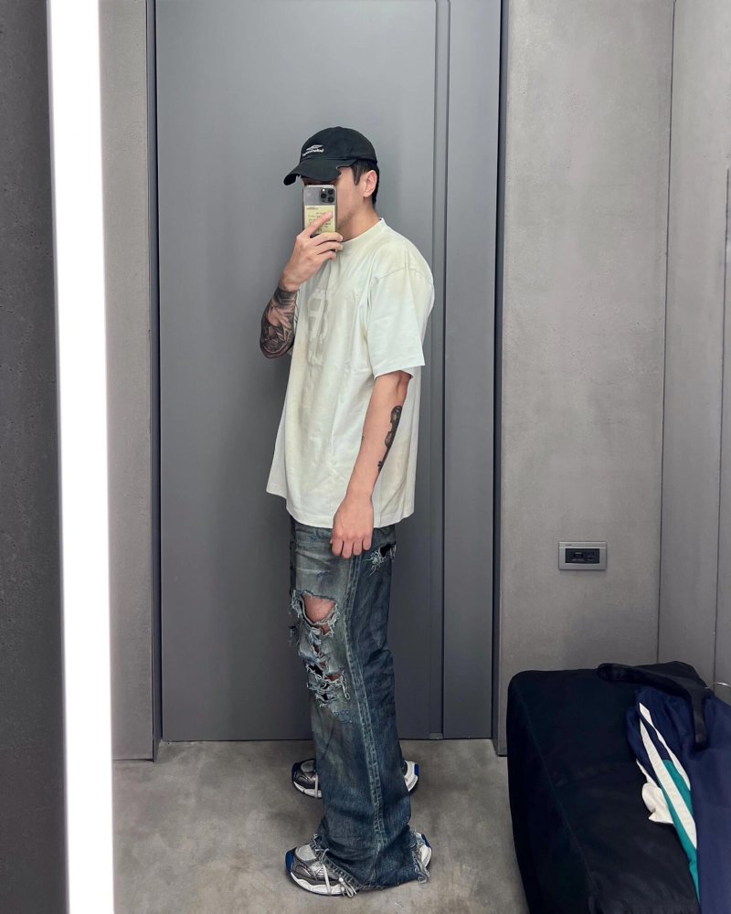 Essentials Blue Distressed Ripped Denim Jeans view