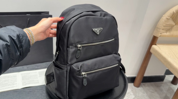 Prada Black Nylon Backpack with Dual Zip Pockets video