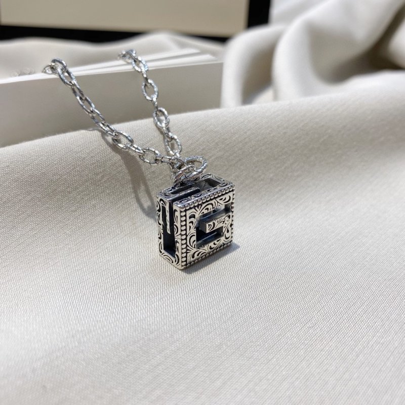 Gucci G-Motif Square Pendant Silver Chain Necklace view