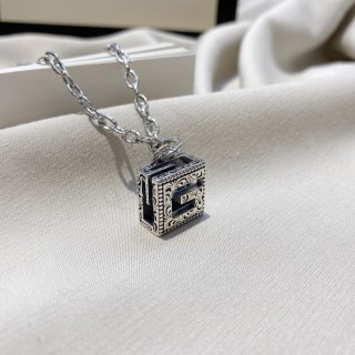 Gucci G-Motif Square Pendant Silver Chain Necklace view 2