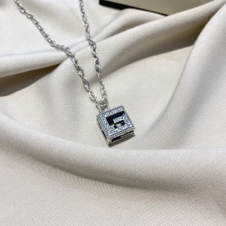Gucci G-Motif Square Pendant Silver Chain Necklace view 3