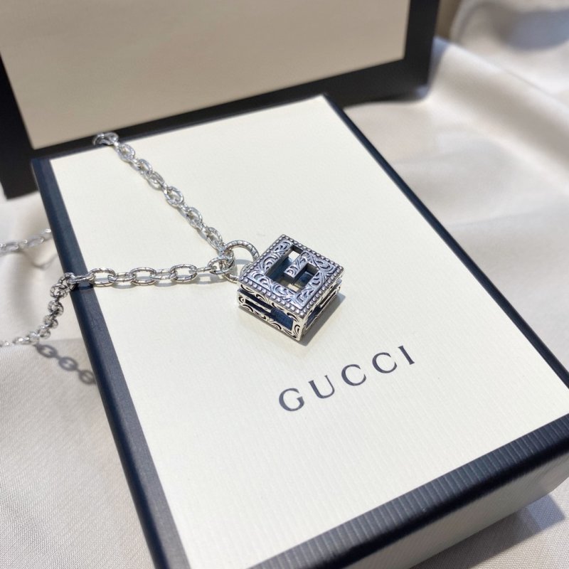 Gucci G-Motif Square Pendant Silver Chain Necklace view