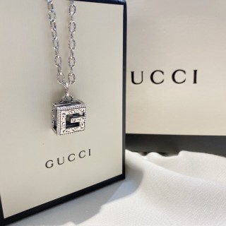 Gucci G-Motif Square Pendant Silver Chain Necklace view 5