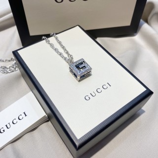 Gucci G-Motif Square Pendant Silver Chain Necklace view 6