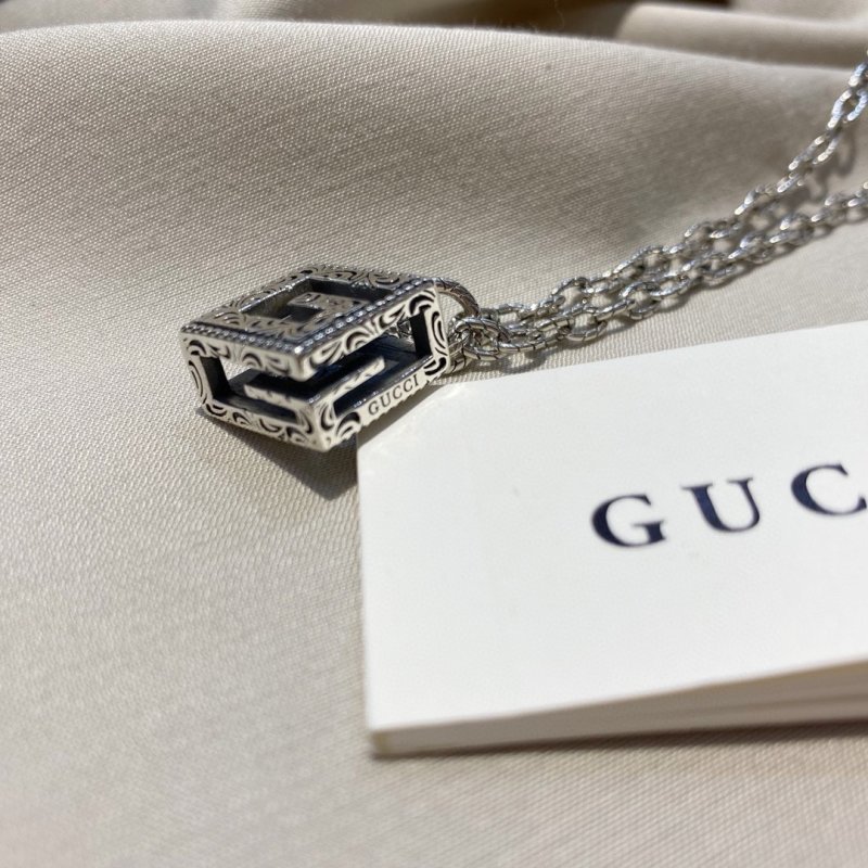 Gucci G-Motif Square Pendant Silver Chain Necklace view