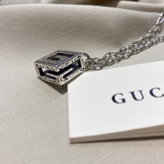 Gucci G-Motif Square Pendant Silver Chain Necklace view 8