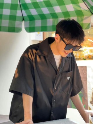 Black Oversized Short Sleeve Button-Up Shirt view 1