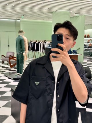 Black Oversized Short Sleeve Button-Up Shirt view 2