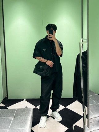Black Oversized Short Sleeve Button-Up Shirt view 3