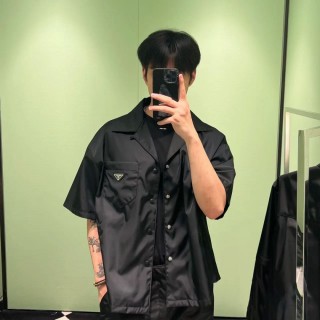 Black Oversized Short Sleeve Button-Up Shirt view 5