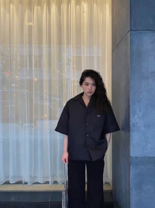 Black Oversized Short Sleeve Button-Up Shirt view 8