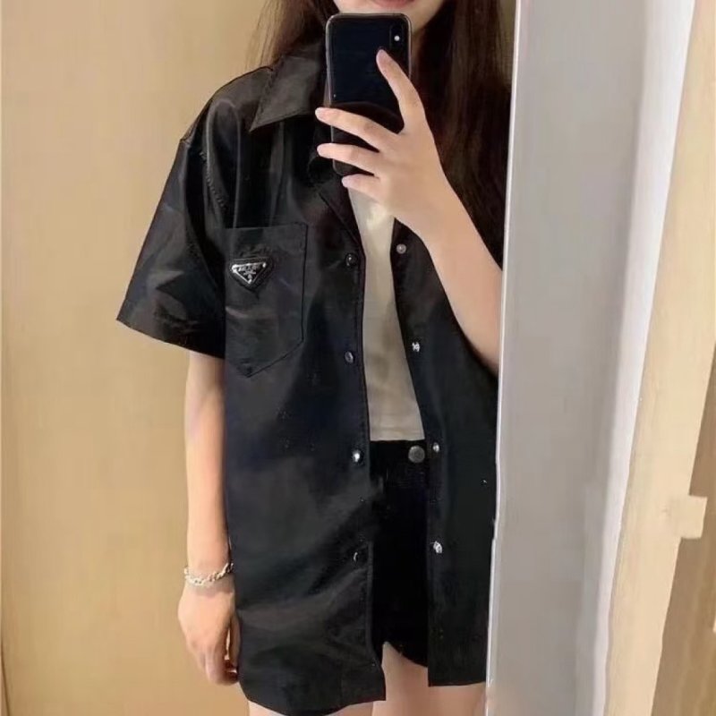 Black Oversized Short Sleeve Button-Up Shirt view