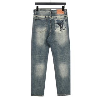Louis Vuitton Splatter Letter Wash Denim Jeans Blue view 2