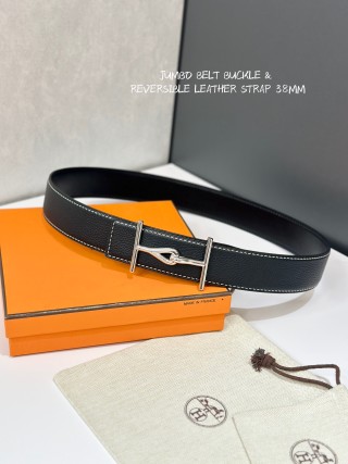 Jumbo Belt Buckle Reversible Leather Strap 38mm Black