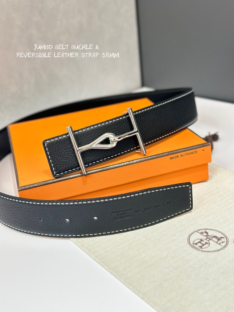 Jumbo Belt Buckle Reversible Leather Strap 38mm Black view