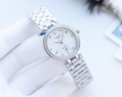 Longines Women's Silver Diamond Bezel Quartz Watch 30mm