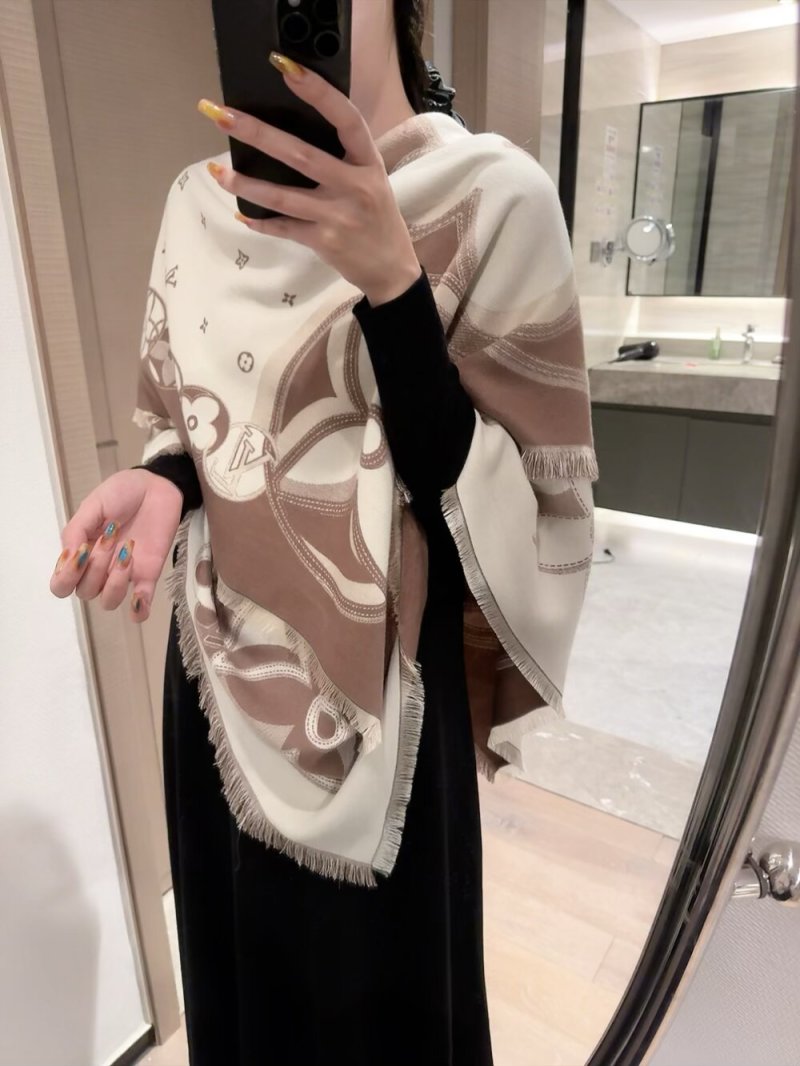 Louis Vuitton Monogram Border Scarf Cream & Taupe 140cm