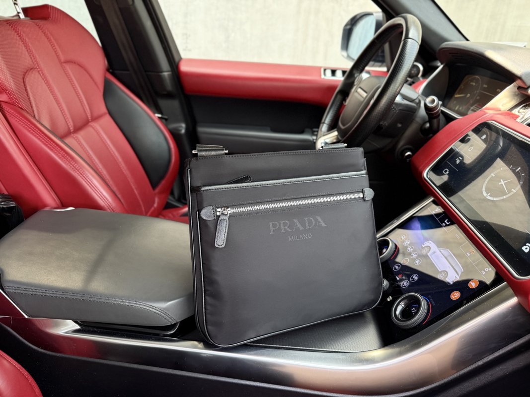 Prada Milano Black Nylon Saffiano Leather Messenger Bag view