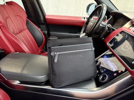 Prada Milano Black Nylon Saffiano Leather Messenger Bag view 3